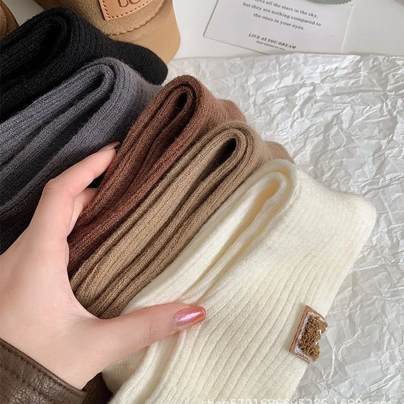 Winter Cozy Thickened Pile Socks Mid Calf Length Casual Cotton Soft Keep Warm Knitted Snow Boot Footwear Letter Print Hosiery
