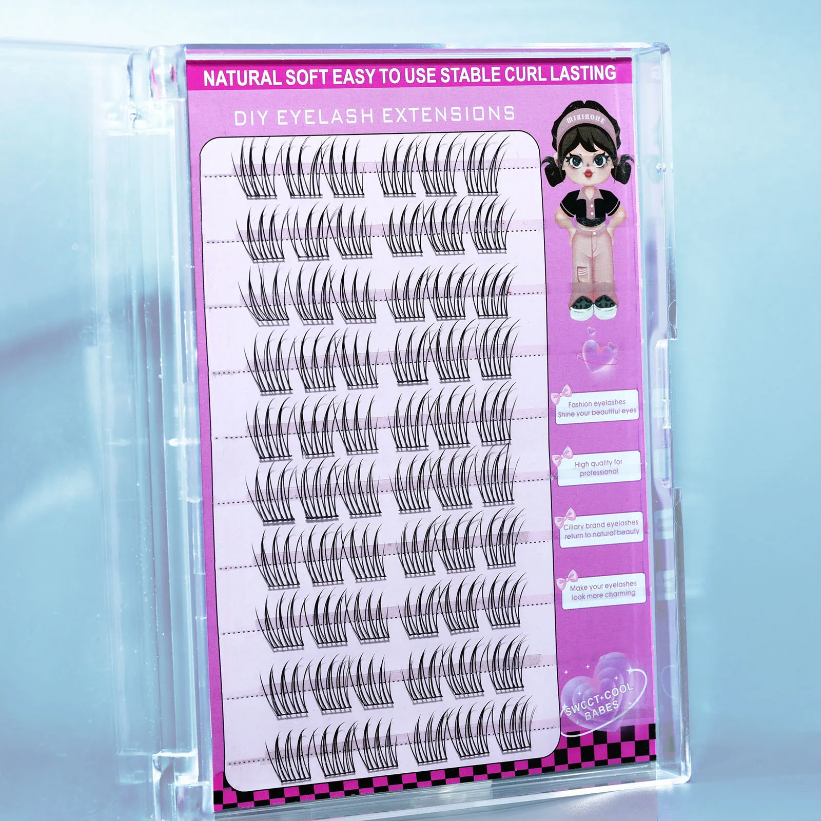 1 box of 60 DIY clusters of false eyelashes, C-shaped naturally curled, 10-13 millimeters long, cross anime natural style, anime