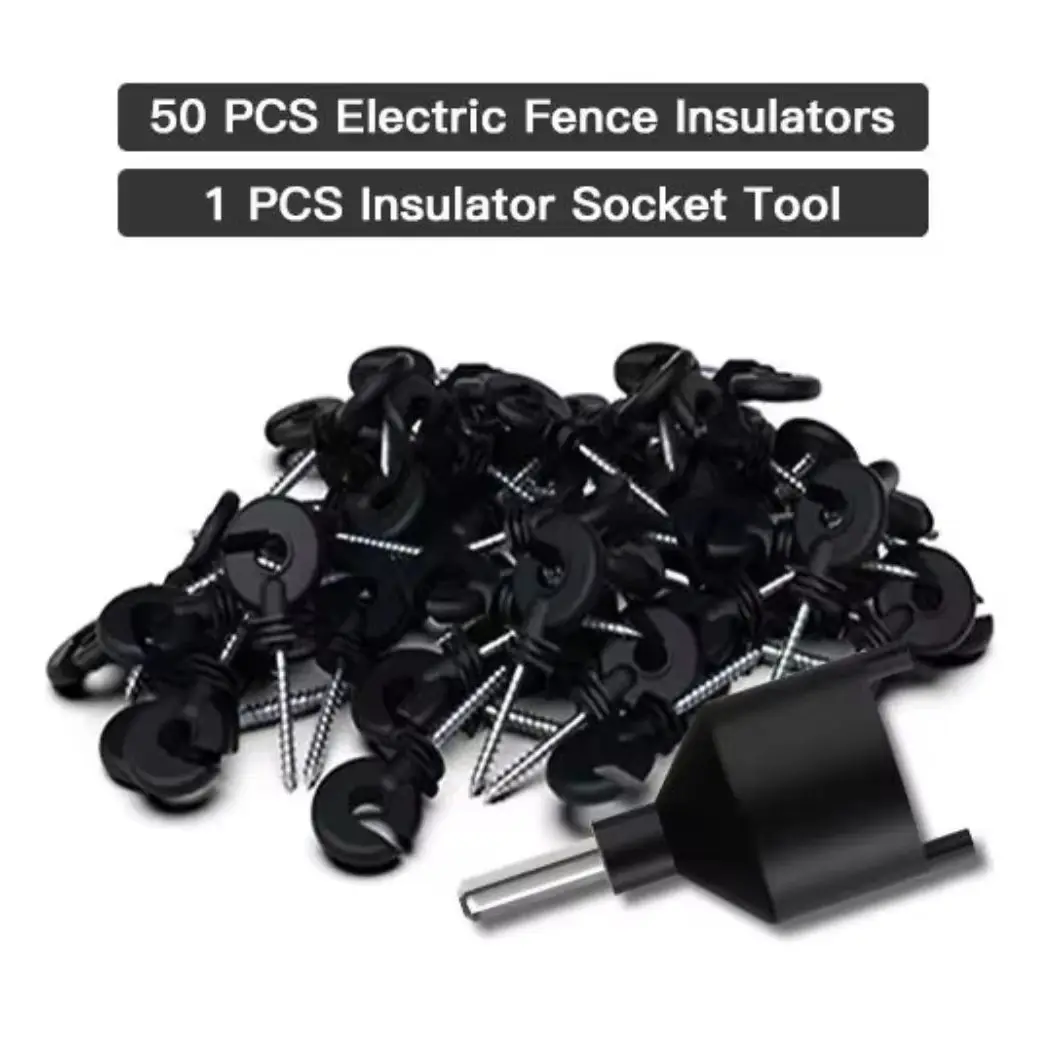 

50Pcs Electric Fence Insulators 1pc Installation Tool Wood Post Insulators for Farm Animal Safety High Voltage Wire Fences Acc
