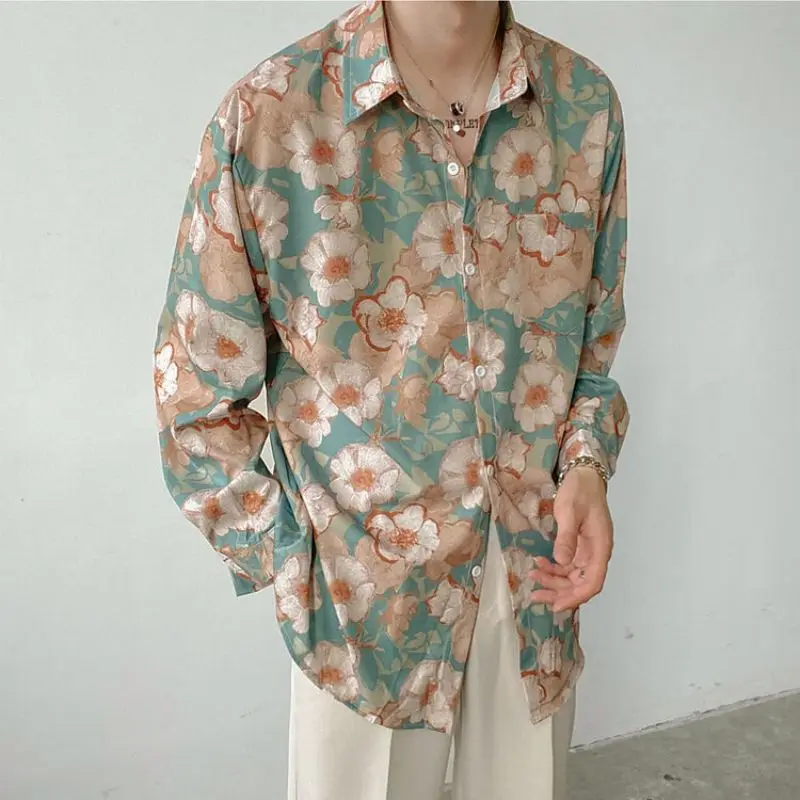 

Fashion Lapel Printed Button Loose Korean Shirt Men's Clothing 2023 Spring New Casual Tops Long Sleeve All-match Shirts