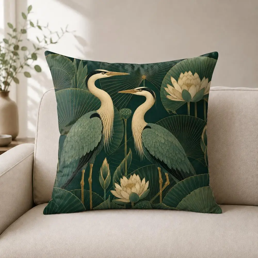 Art Deco Heron Garden Cushion Cover Luxury Soft Plush Short Fur Cushion Case Warm Cozy Sofa Bed Decorative Home