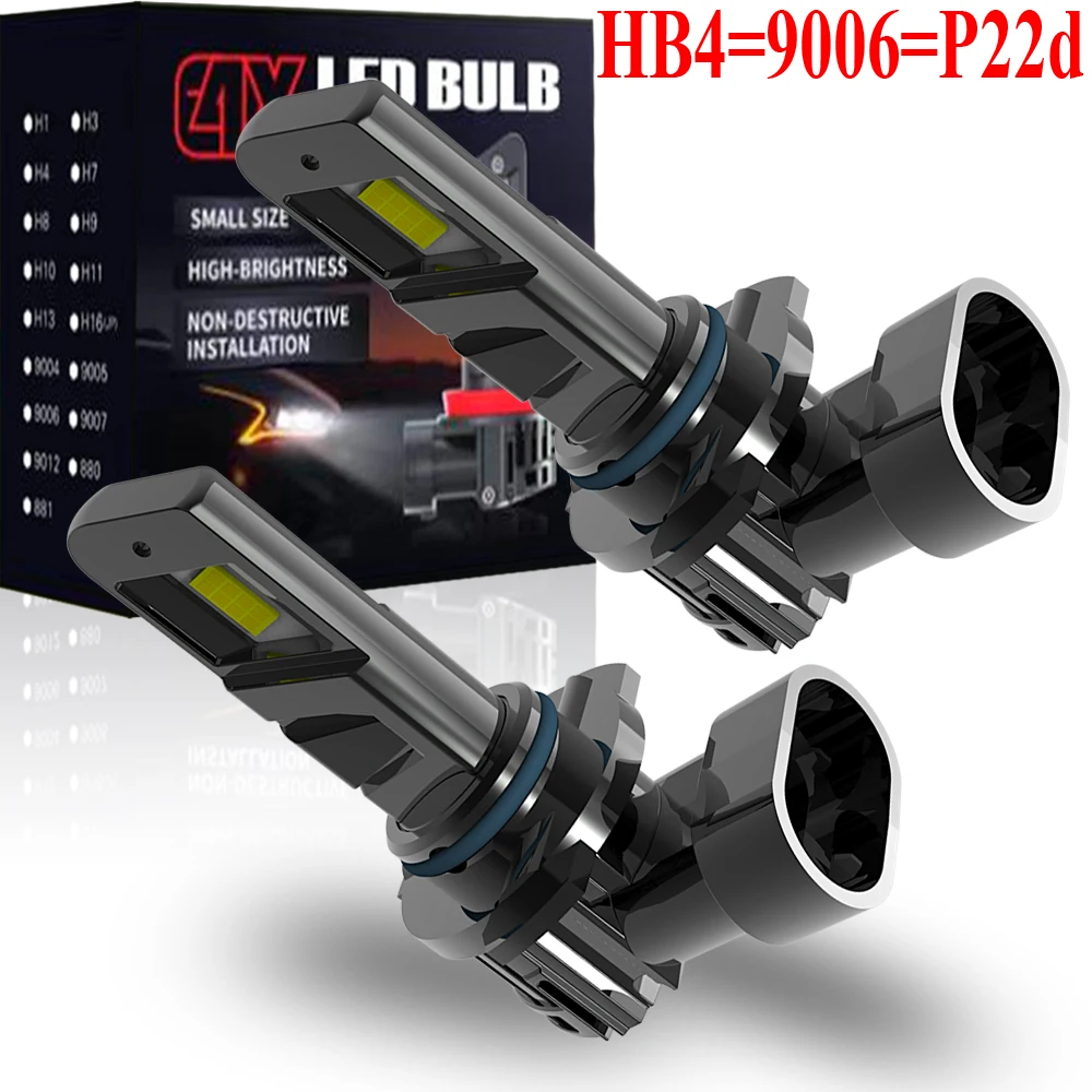 

2 шт. светодиодные лампы HB4 9006 P22d для фар, Canbus, без ошибок, мощный свет, автомобильные турбодиодные лампы, белые, противотуманные фары для мотоциклов, 12В, без адаптера