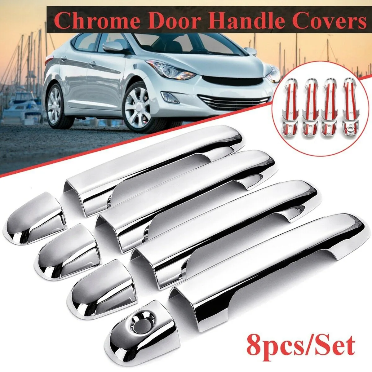 Car Chrome Outside Exterior Outer Side Door Handle Protector Cover Trim for Hyundai Elantra 2007 2008 2009