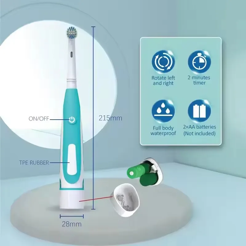 Escova de dentes elétrica de cerdas macias para adultos - Cuidados com as gengivas para clareamento dos dentes alimentados por bateria com cabeças vibratórias arredondadas