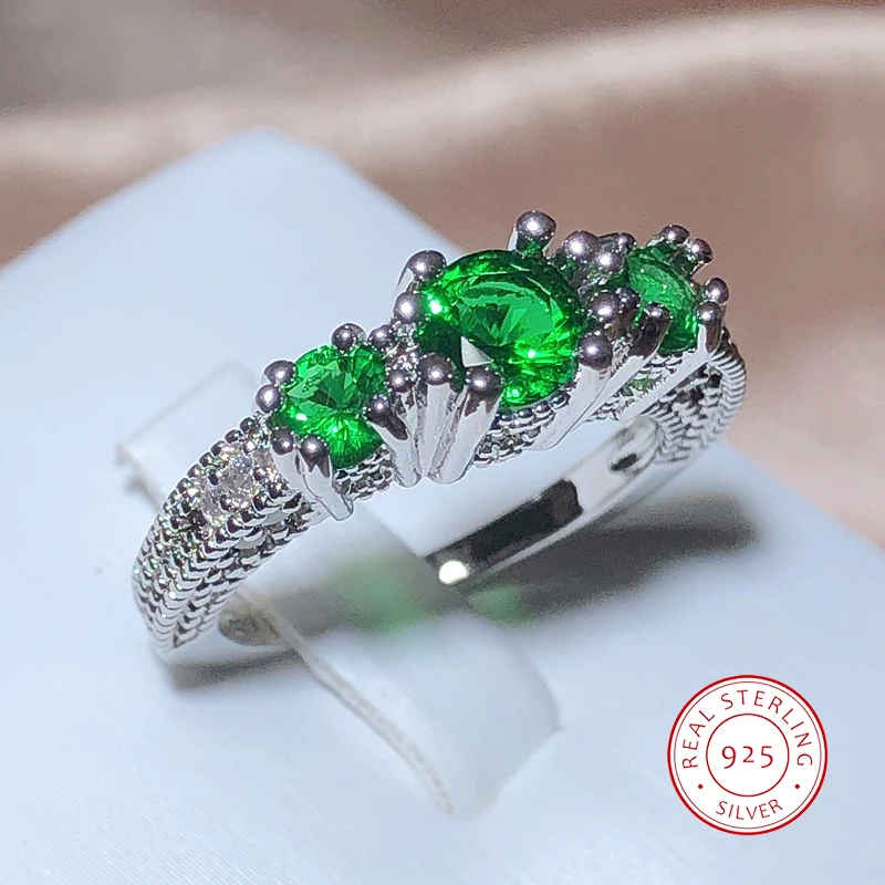 Vintage Silver Color Wedding Rings For Women 925 Stamp Fashion Green Zircon Engagement Promise Ring Crystal Multicolor Birthston