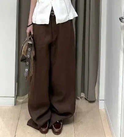 

2026 Summer Women Square Neck Sleeveleess Solid Set Single Breasted Camisole Top + Hign Waist Buckle Casual Wide Leg Pants