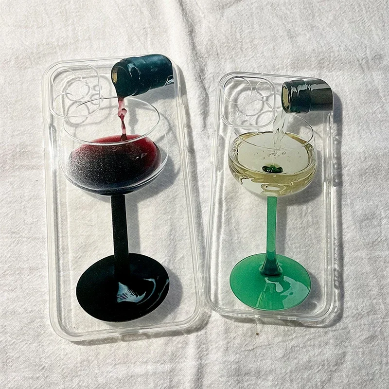 Simple Elegant Red Wine Glass Korean Ins Phone Case For iPhone 16 15 14 13 12 11 Pro Max 7 8 Plus Y2K Mini Y2K Creative Cover