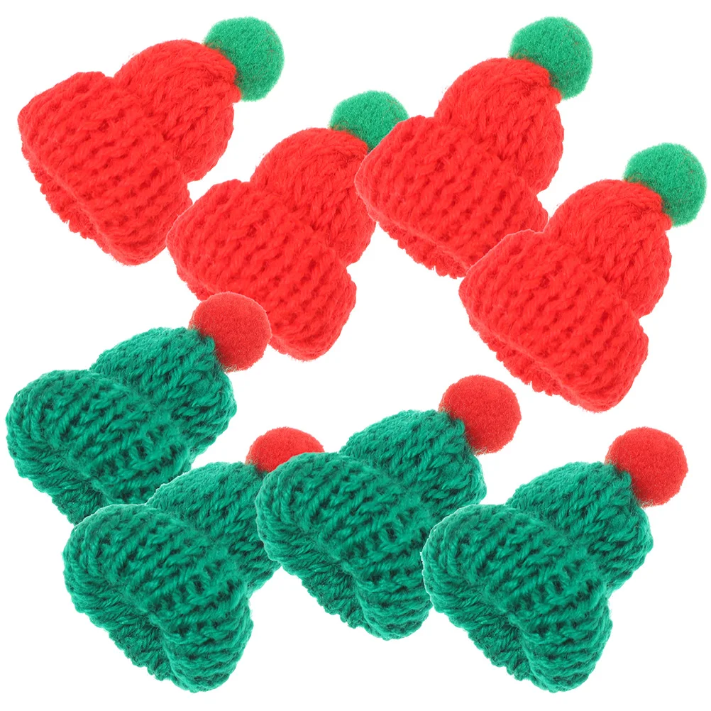 

100Pcs Mini Christmas Knitting Wool Yarn Hats Small DIY Craft Accessories Mini Xmas Hat Ornaments Christmas Tree Decorations
