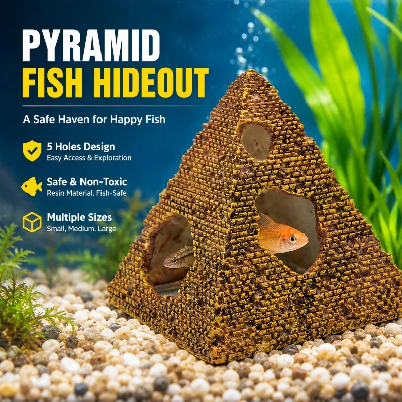 

Resin Simulated Pyramid Fish & Shrimp Hideout Exquisite Craft Ornament Vivid Landscape Decor for Aquarium Stylish Shelter