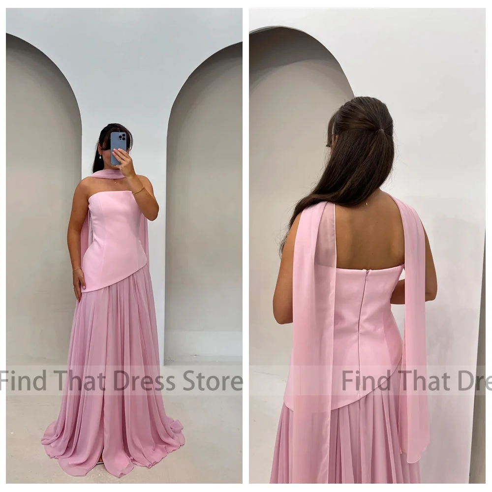 

Custom Made Modern Sleeveless Tiered Pleated Draped A-line Backless Evening Gown Shawl Floor Length Saudi Arab Dress with Train
