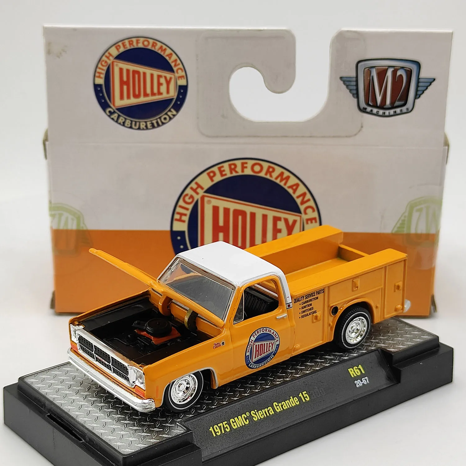 

Литой под давлением M2, масштаб 1/64, 1975 GMC Sierra Grande 15, модель пикапа из сплава, Коллекционная игрушка, подарок, сувенир, украшение для дисплея