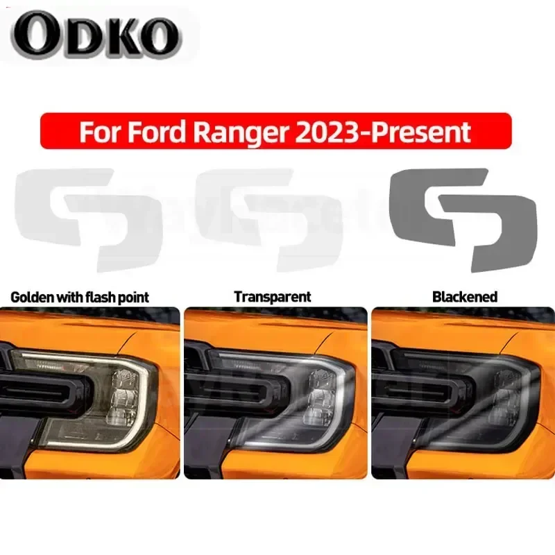 2 Pcs Car Headlight Protective Film Transparent Smoke Black TPU Sticker For Ford Ranger 2023 2024 T9 Wildtrack Raptor Accessorie