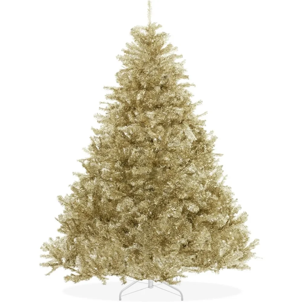 

Champagne Gold Tinsel Artificial Holiday Christmas Tree with Sturdy Metal Stand