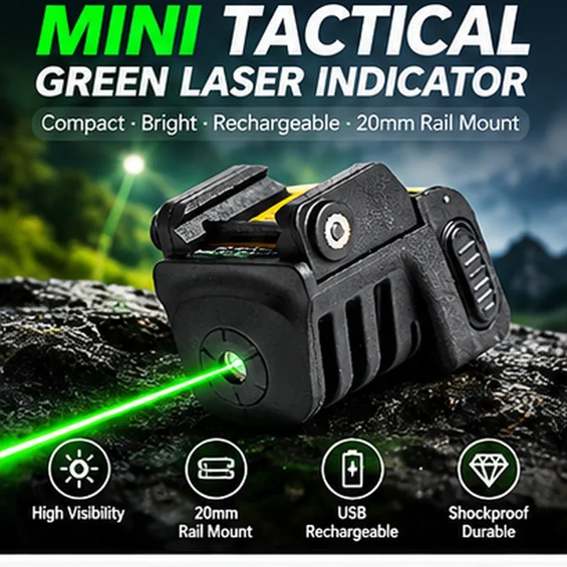 Mini Tactical Green Laser Indicator 20mm Rail Mount USB Rechargeable Shockproof Laser Sight for Toy Accessories
