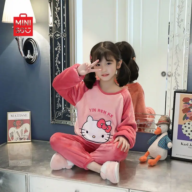 

Miniso 2025 Girls Pajama Set, Flannel Loungewear for Big Kids & Teens Cozy Winter Sleepwear