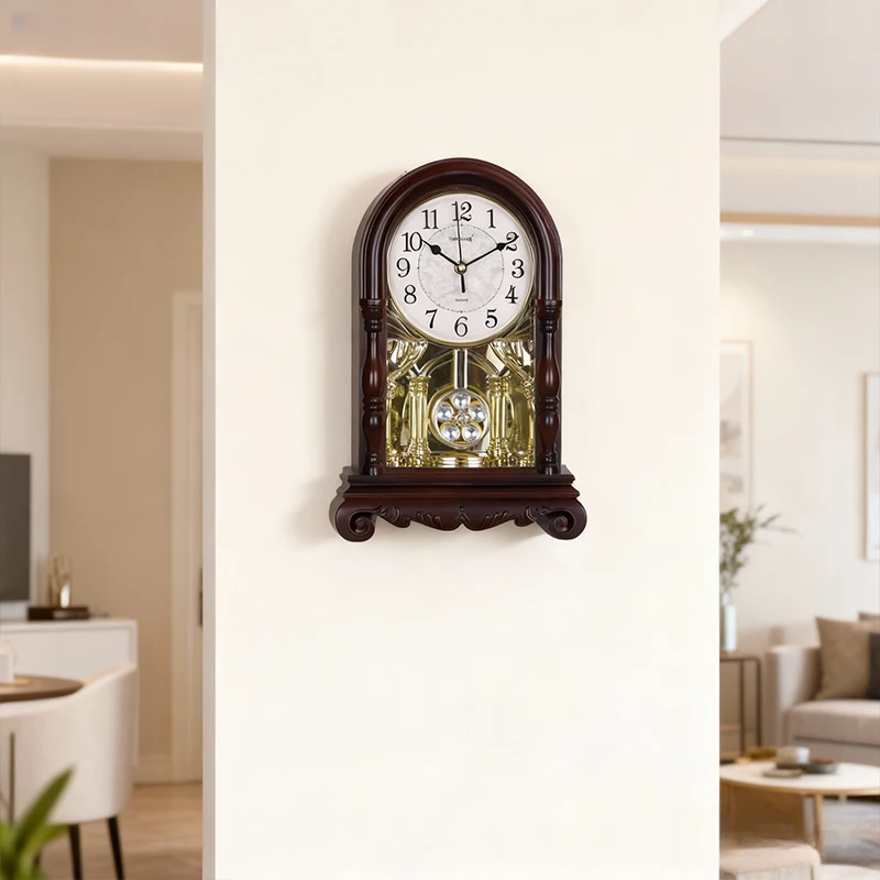 Living Room Vintage Table Clock, Retro Chinese Style Musical Clock, Desktop Decoration Time-Chiming Clock