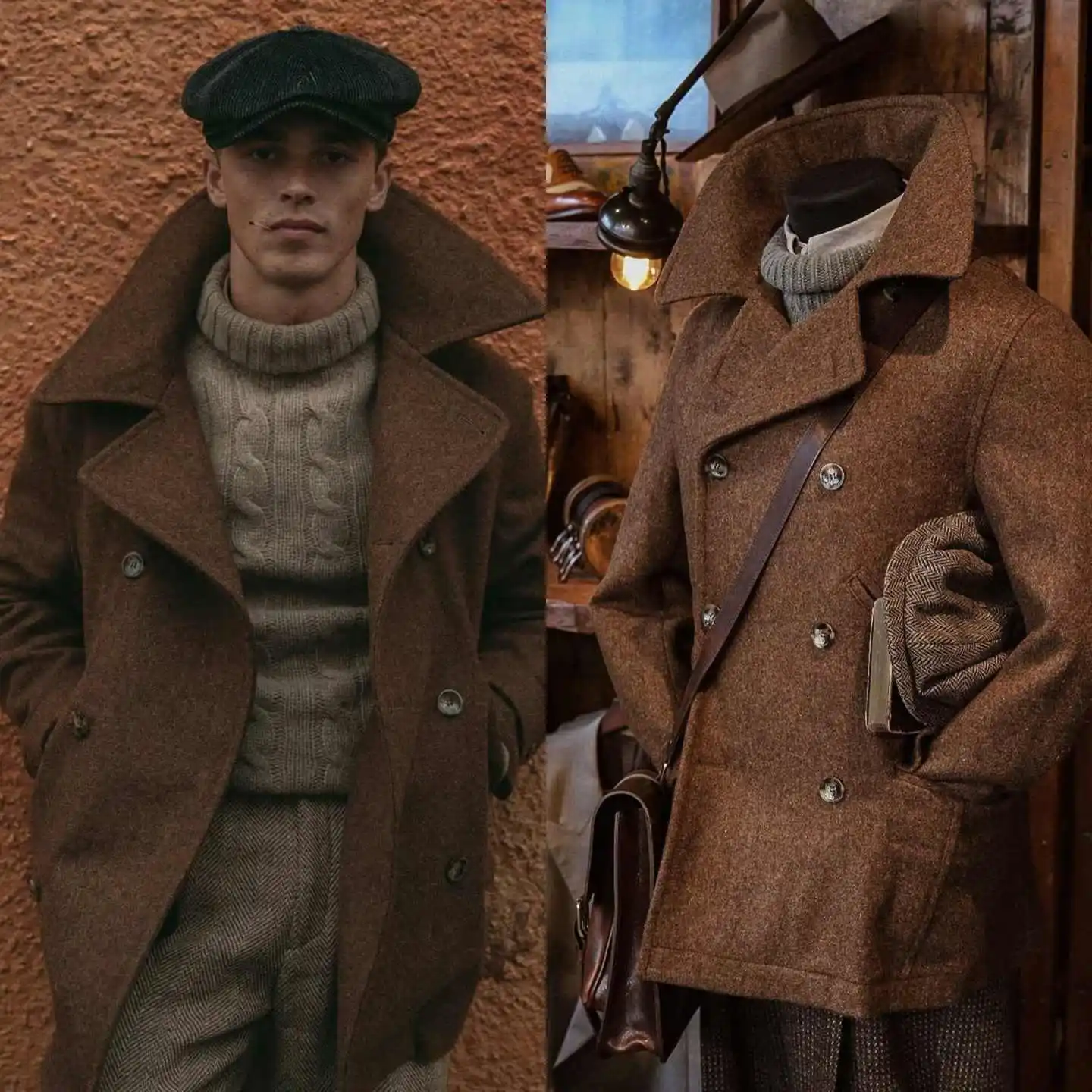 

British Stylel Men Short Coat Formal Wool Groom Wear Double Breasted Vintage Business Customized Tuxedos Jacket One Piece