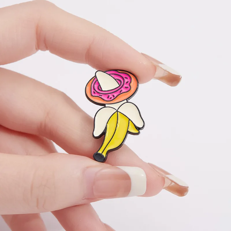 Banana Brooch Pin Fruit Plant Enamel Badge Adult Funny Cartoon Strawberry Banana Organs Lovers Jewelry Gifts For Women Friends