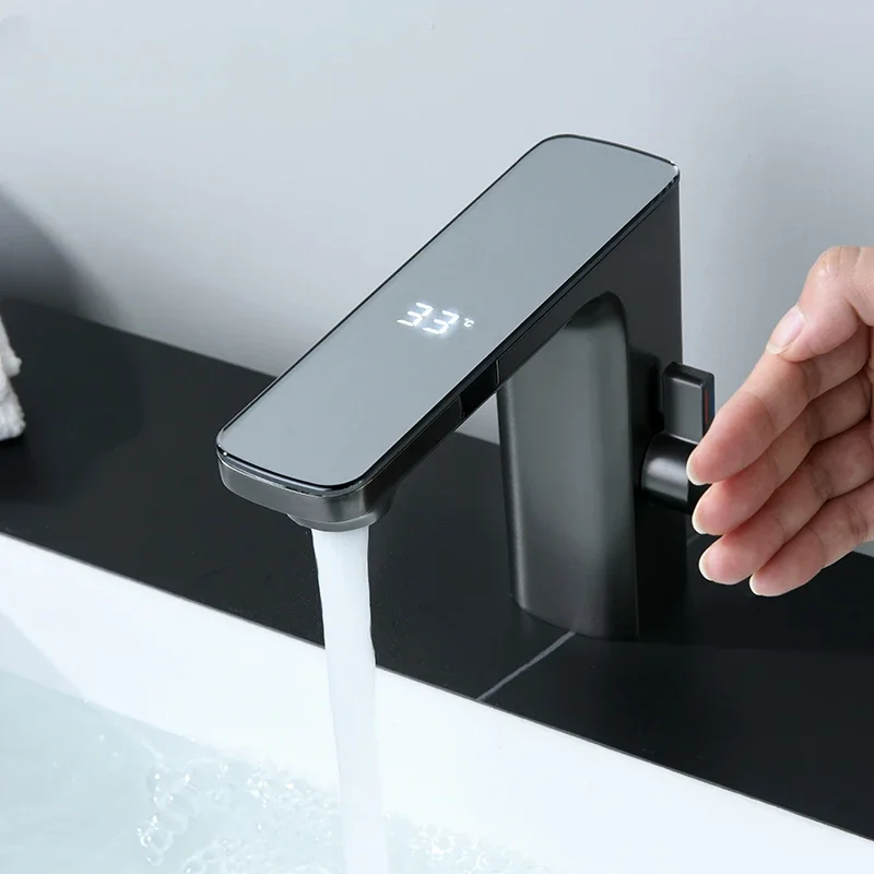 Sensor Bathroom Black Brass Basin Faucets Temperature Sink Basin Tap Sensor Mixer Touchless Basin Touch Faucet Sensor  Water Tap