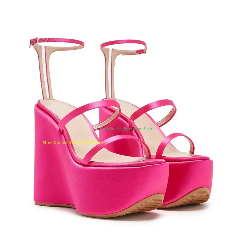 

Сандалии женские на платформе, босоножки на танкетке, с пряжкой, круглый носок, розовые, красные, зеленые, модная летняя обувь