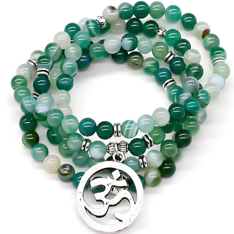 

6mm Green Onyx Necklace Jewelry Spiritual tassel Buddhist Hand Bead Nirvana Japa Chakra Natural stone elastic Men's Stone Prayer
