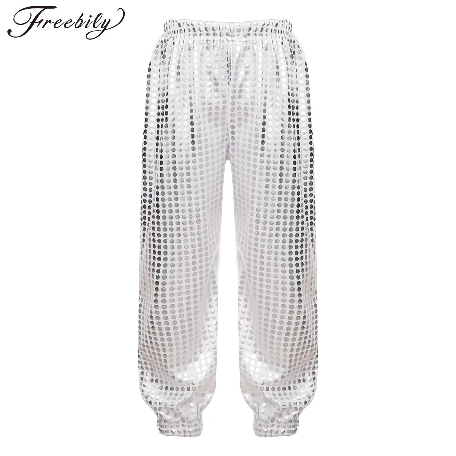 

Kids Boys Girls Shiny Dots Trousers for Dancing Jazz Dance Party Costume Teens Fashion Children's Harem Pants Hip-hop Dancewear