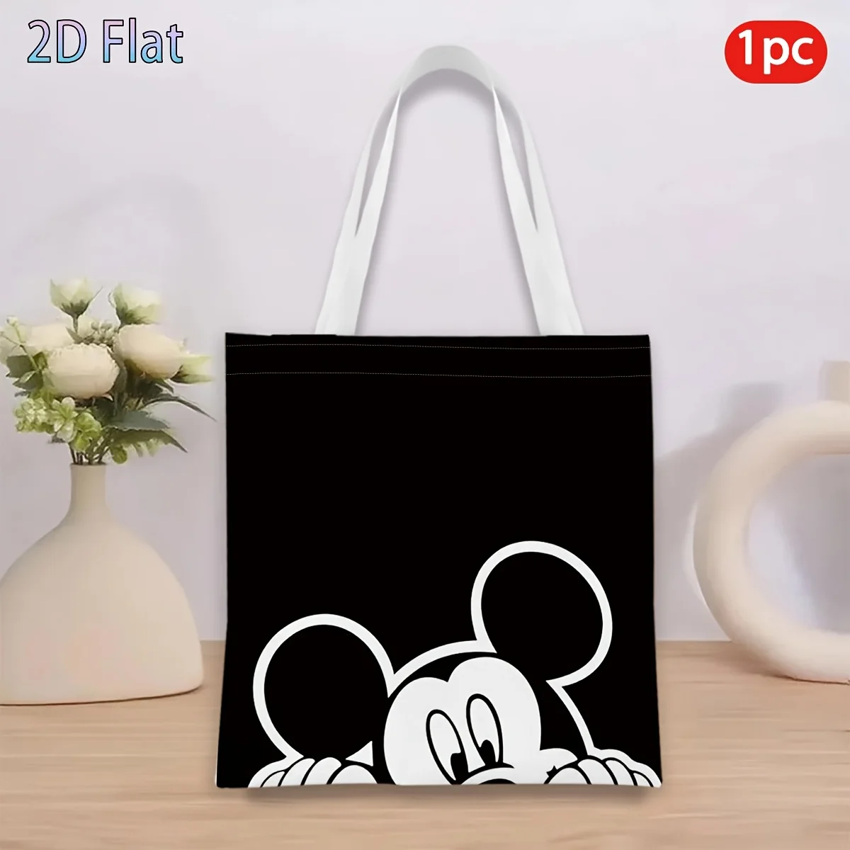 1pc Mickey Mouse Peekaboo Peeking Print Tote Bag, reusable s