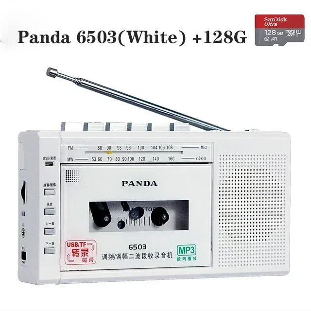 Portable FM/AM Recorder Cassette Player,Built in USB/TF Transcription Microphone,TF Card Playback,USB Flash Drive,For PANDA 6503