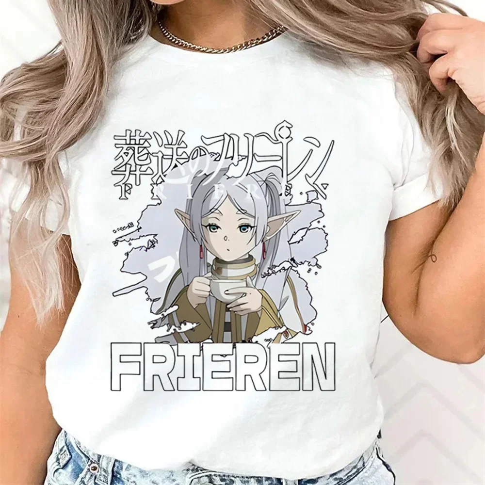 T-shirt stampata Kawaii Frieren da donna T-shirt a maniche corte con grafica anime giapponese T-shirt da donna streetwear Harajuku abbigliamento unisex top