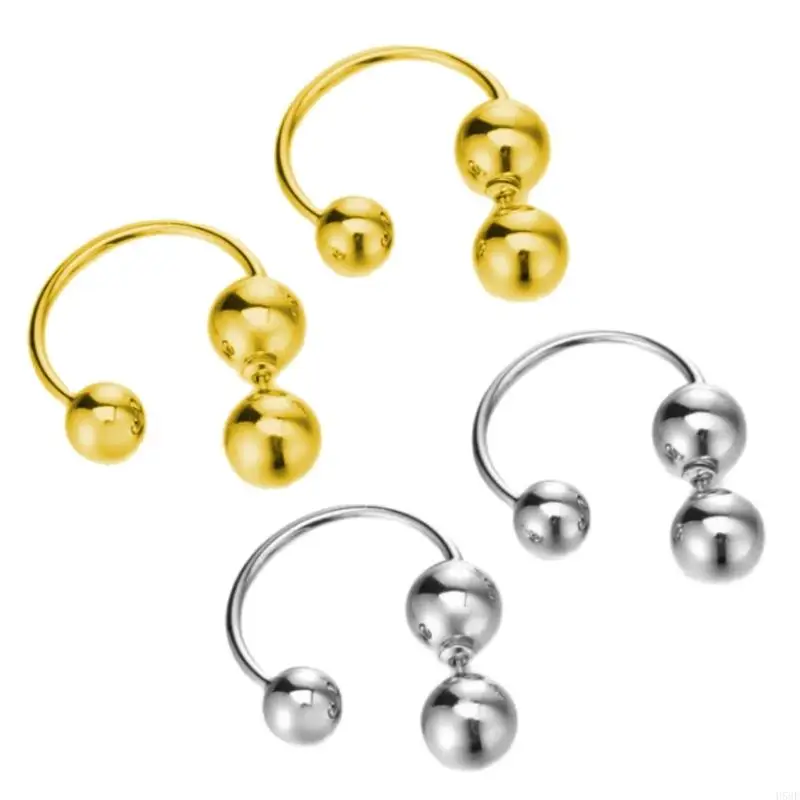 H58E Fashionable Round Ball Hoop Earrings for Women Girl Front and Back Studs Earring