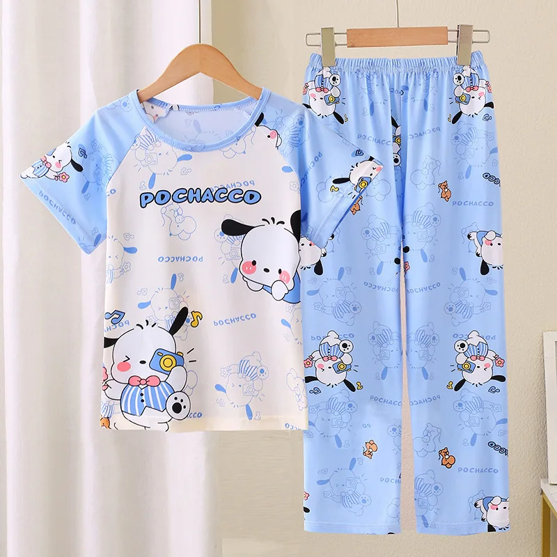 Summer Children\'s Pajamas Girl Set Girl Short sleeved Long Pants Thin Cute Cartoon Princess Style Summer Home