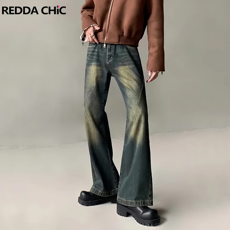 

Джинсы REDDACHiC мужские, широкие, расклешенные, с эффектом потертости, больших размеров, в стиле хип-хоп, с карманами, винтажные, повседневные, уличная одежда