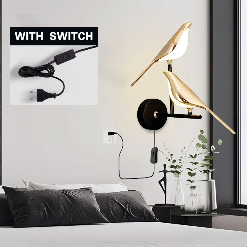 Magpie Bird LED Wall Lights for Bedside Bedroom Gold Silver Indoor LED Wall Lamps Wall Sconce for Sofa Background Interior Light