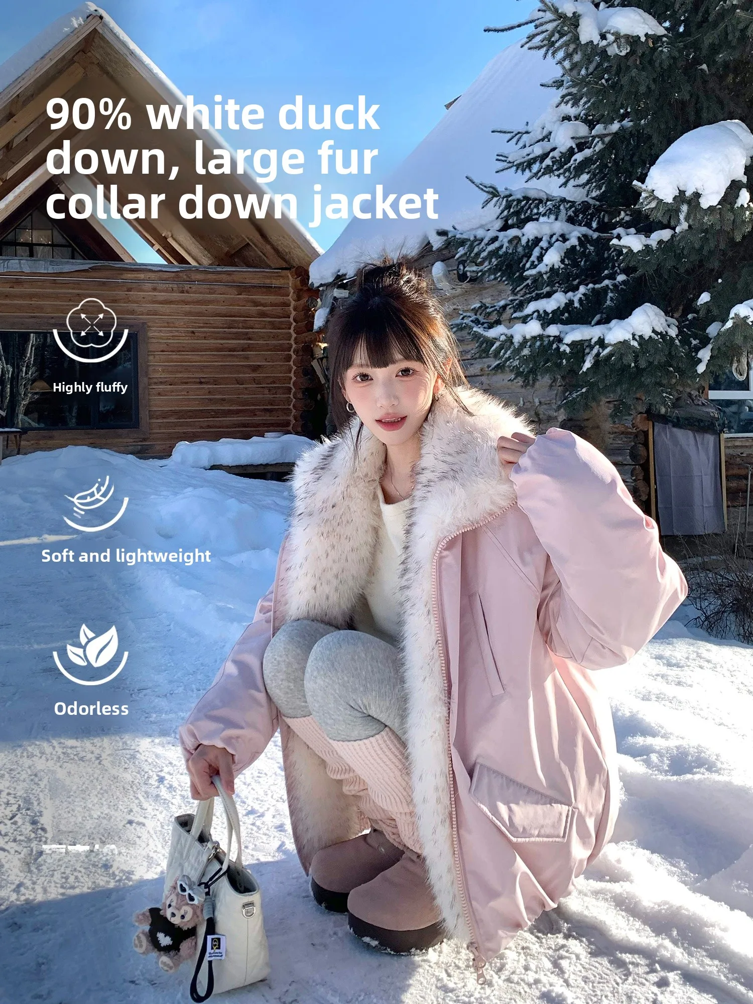 

Зимняя пуховая куртка ANDEARDI в корейском стиле с большим меховым воротником, 90% белый пух, парка для женщин