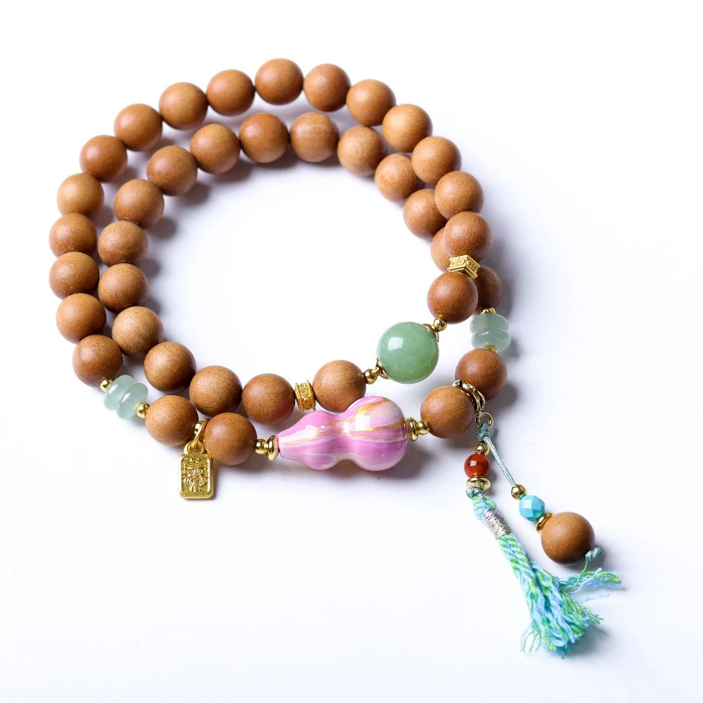 New Old Mountain Sandalwood Double Loop Bracelet Original Literature Large Lacquer Gourd Chinese Style Strings