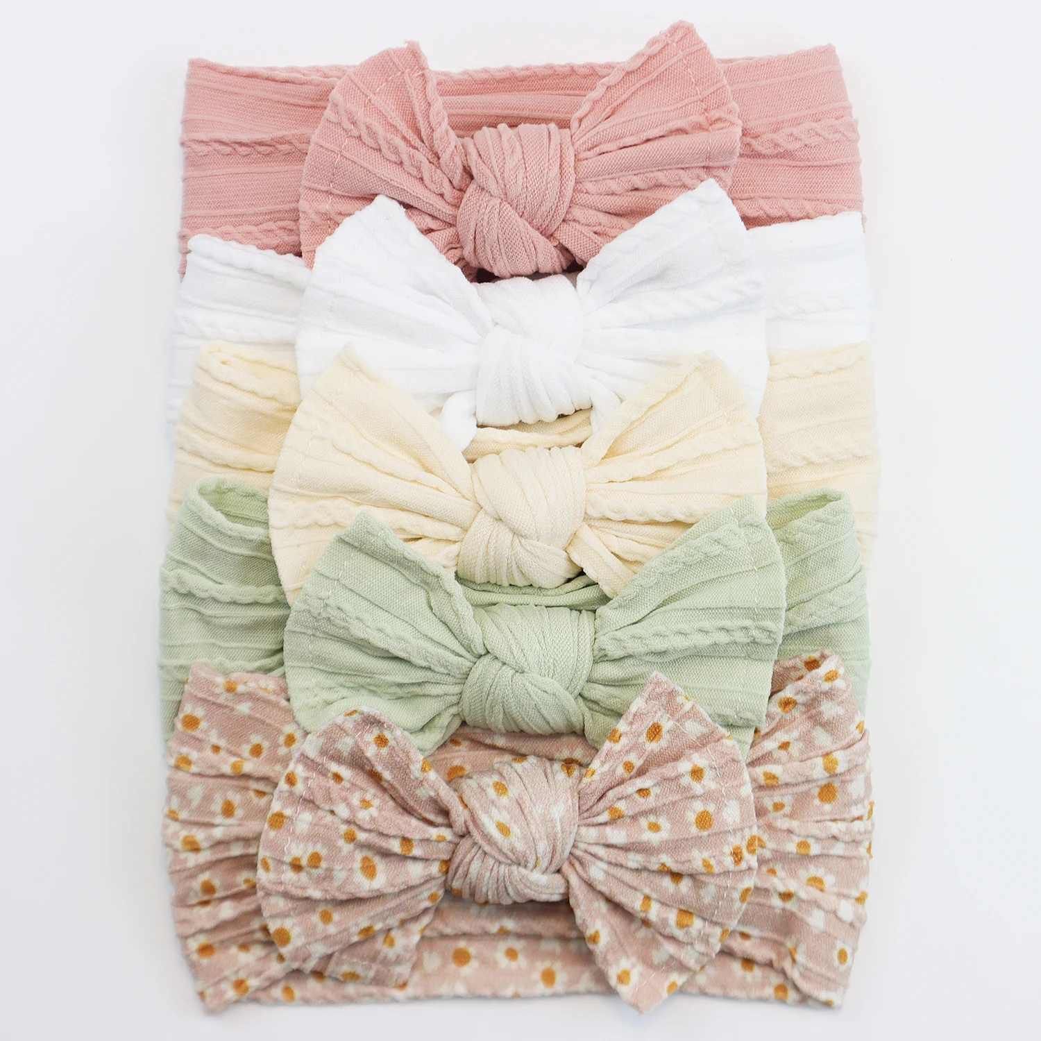 5er-Set Baby-Mädchen-Stirnbänder, Baby-Schleifenstirnbänder, Neugeborenen-Geschenk, elastische Haarbänder, Kinder-Turban, Baby-Haar-Accessoires – Detail 5