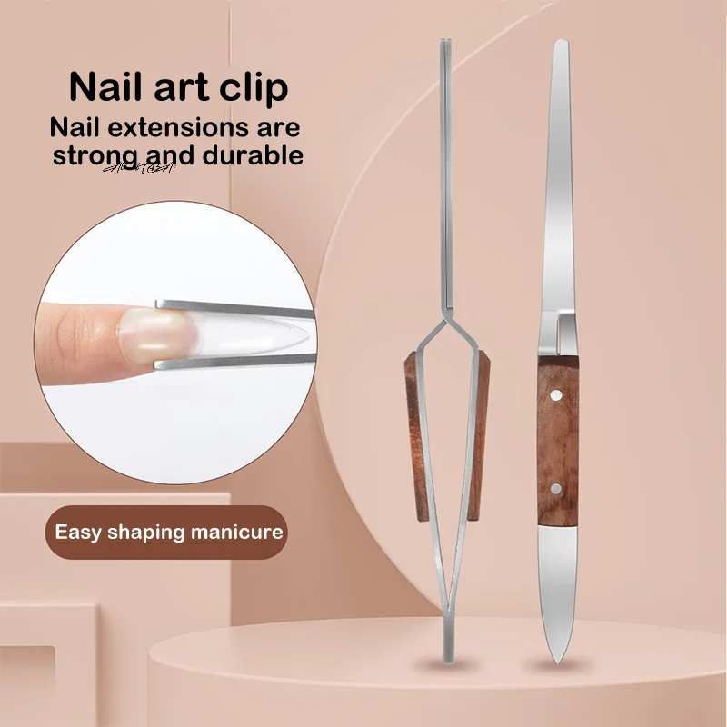 Nail Shaping Tweezers Curve Pinching Tool Gel Quick Building Extension Wooden Handle Tips Clips Nail Art Design Manicure Tools