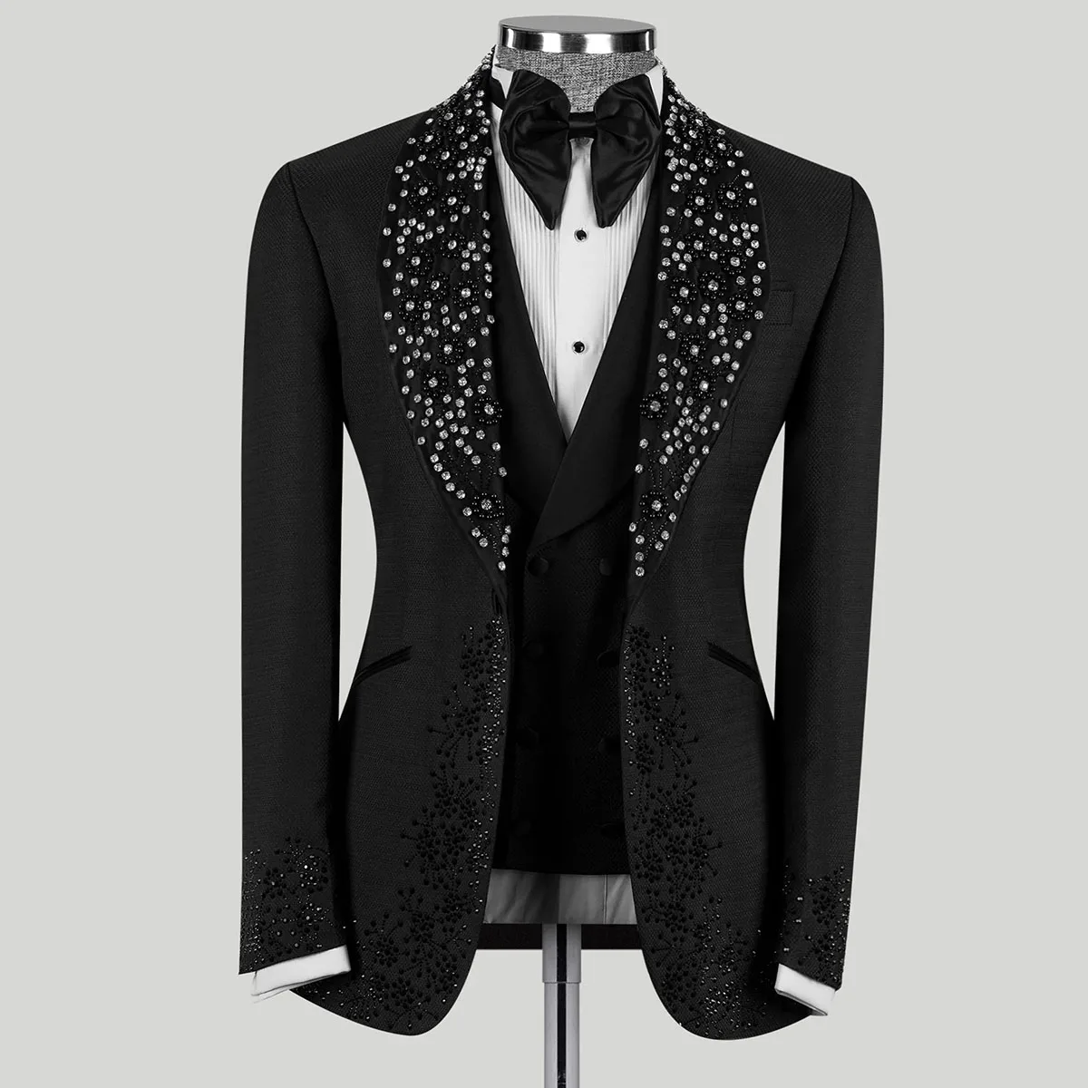 Customized Luxury 2 Pieces Sets Men Suits Slim Fit Diamond Wedding Groom Tuxedos Shiny Male Prom Blazers trajes para hombre
