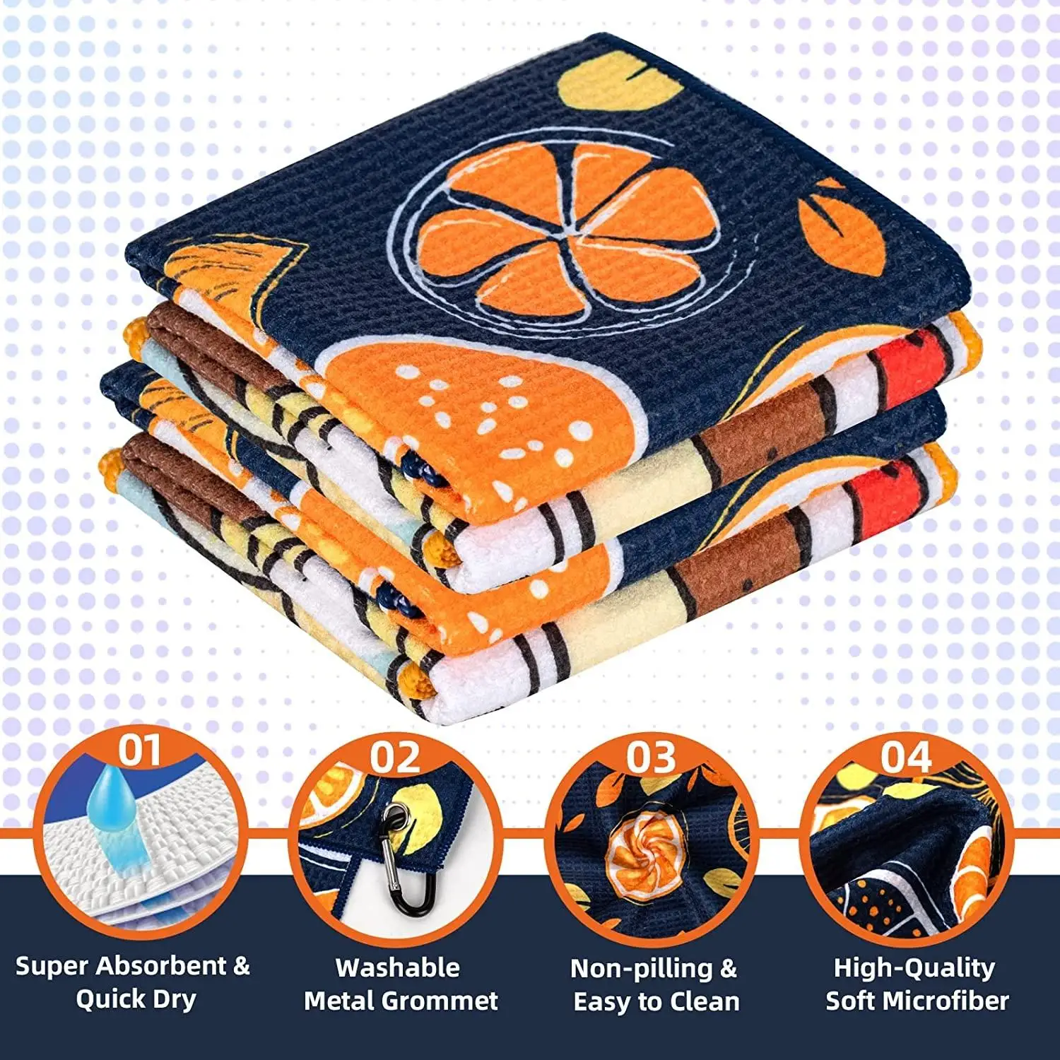 Waffle Pattern Golf Towel 15.75*23.62inch with Carabiner Clip,Woven Towel for Golf Bag, Club Cleaning