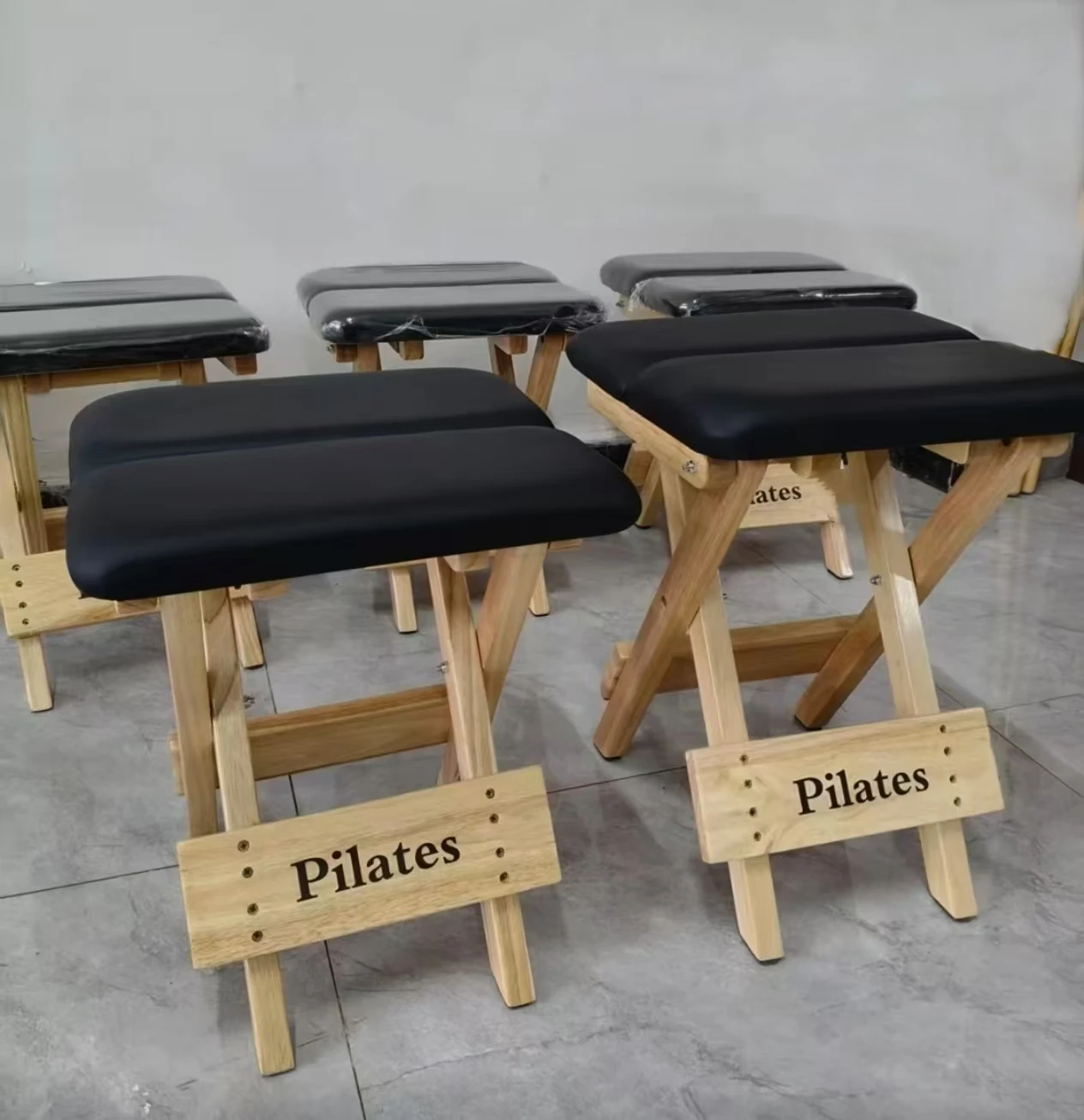 Portable Gym Wood Chair Adjustable Yoga and Pilates Zen Bench Durable Foldable Training Stool with Cushion for Studio