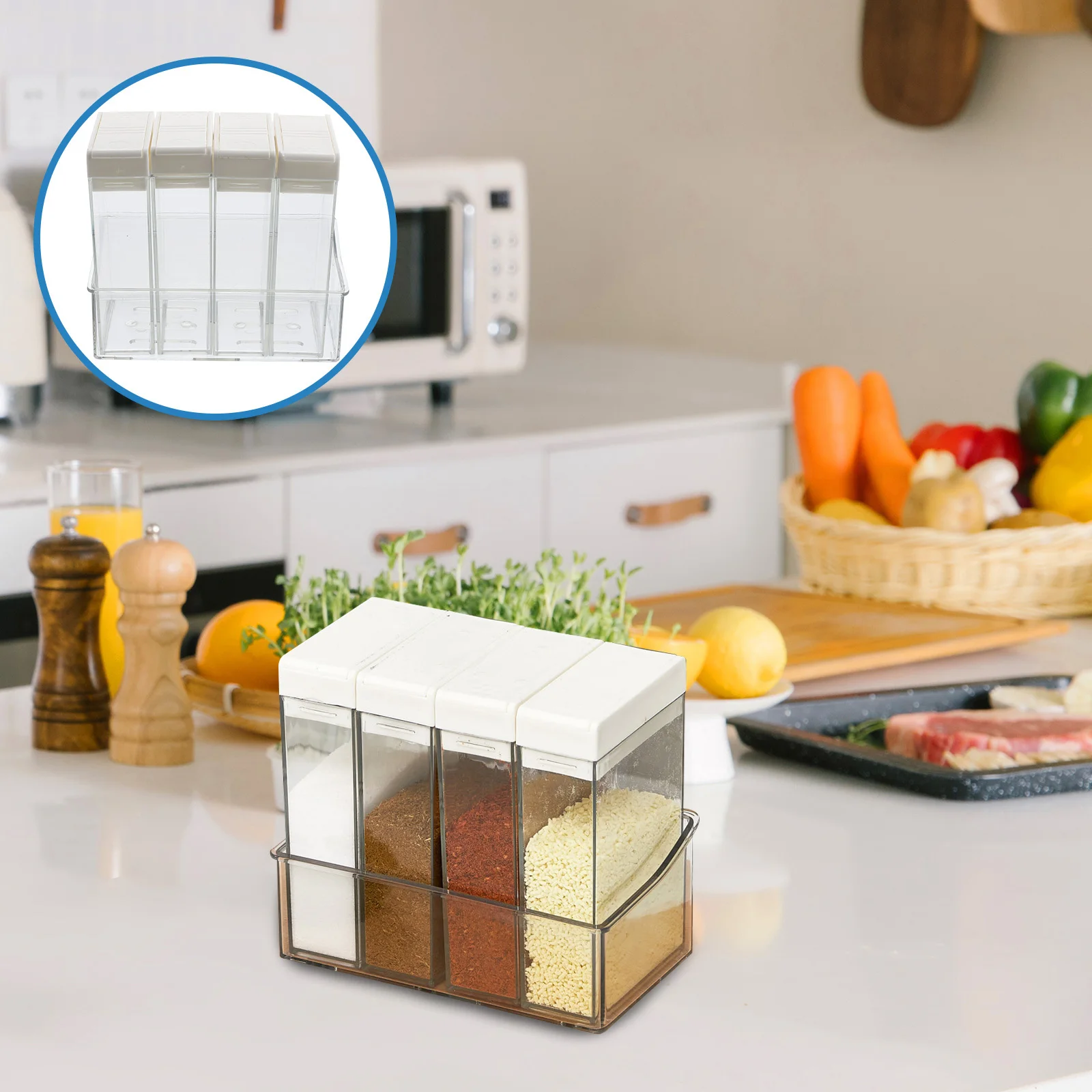 

1 set 1 Set Of 6 Multi-Grid Spice Containers Transparent Leakproof Seasoning Jars For Kitchen Camping Picnic Salt Pepper Shakers
