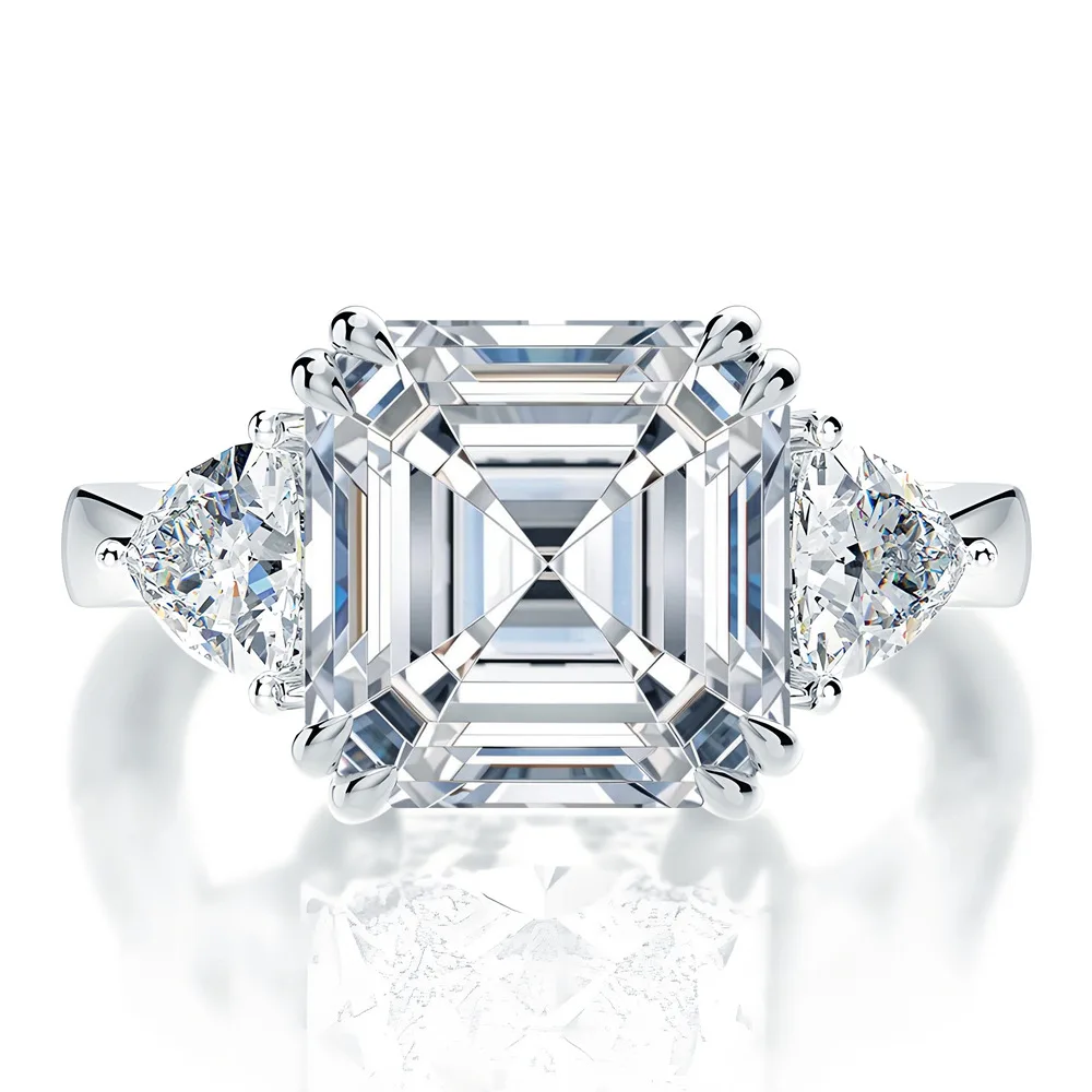 

5 Carat Square Pagoda Mozzarella Diamond Ring Women's S925 Silver 10x10MM Sugar Cube Diamond Ring Wedding Ring
