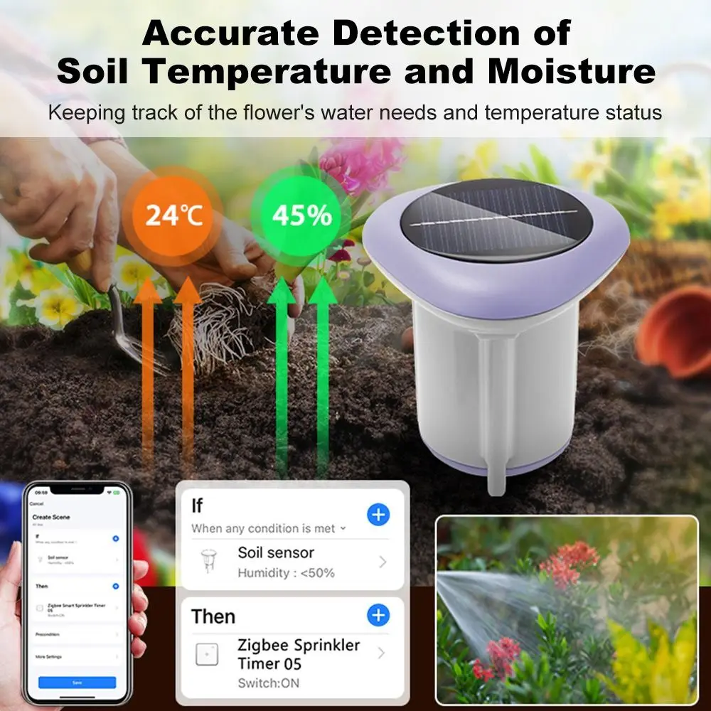 Solar Panel Solar Powered Soil Sensor Real-Time Monitoring Wireless Communication Soil Temperature Monitor Energy-Saving Power