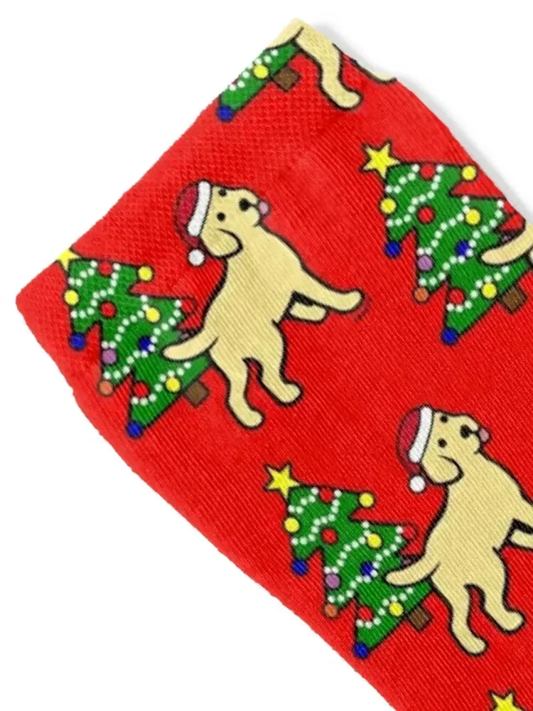 Yellow Labrador Puppy and Christmas Tree Socks men cotton high quality Heating sock Rugby Socks For Man Women's