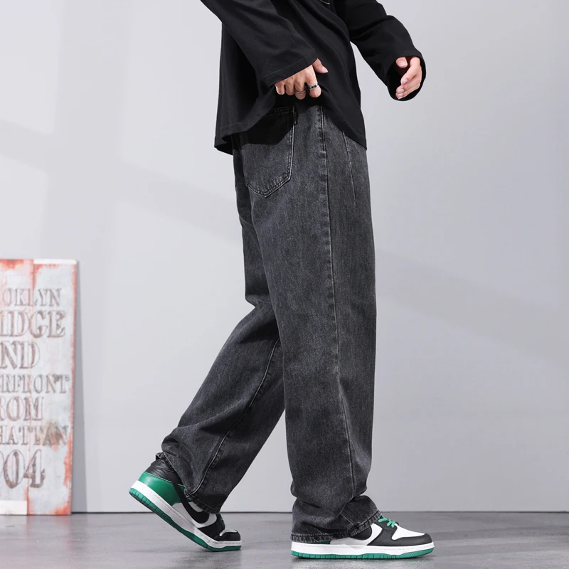 Baggy Jeans Männer Breite Bein Hosen Dunkelgrau Streetwear Lose Fit Casual männer Kleidung Denim Hosen Koreanischen Stil Homme Cowboys