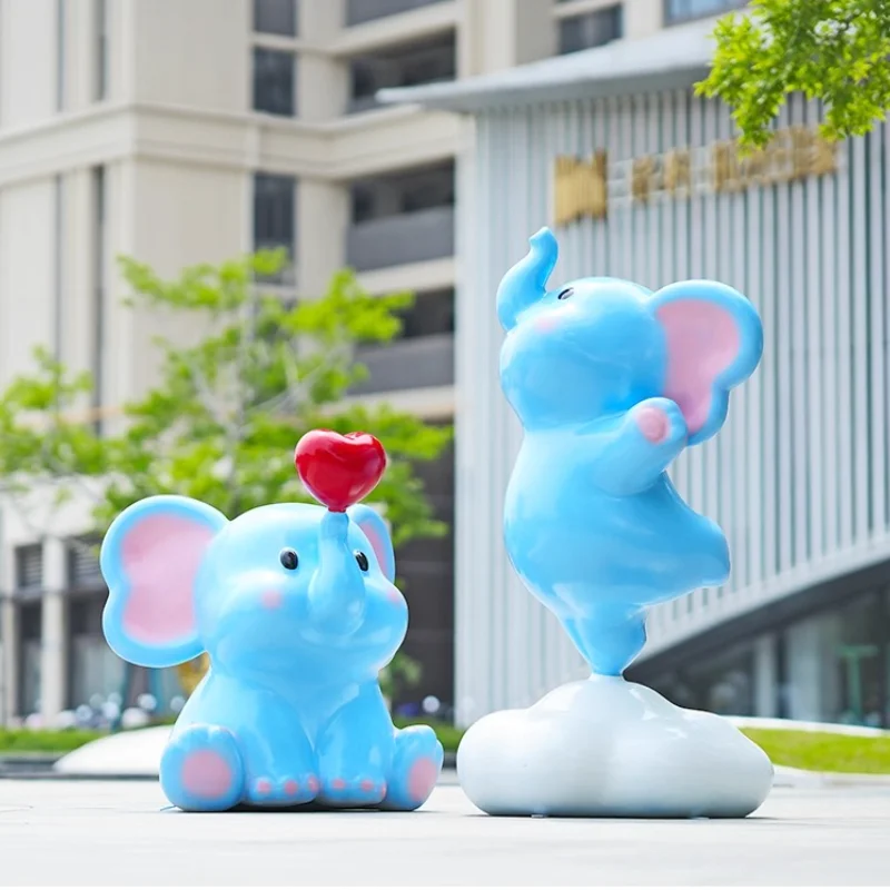 Outdoor cartoon elephant sculpture large ornament fiberglass model