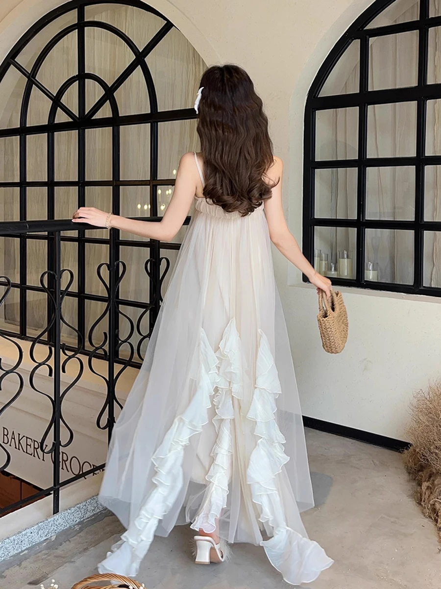 REDDACHiC femmes à volants en mousseline de soie robe de soirée Corset Camisole sans manches une pièce Maxi longue robe princesse mariage vêtements d'été