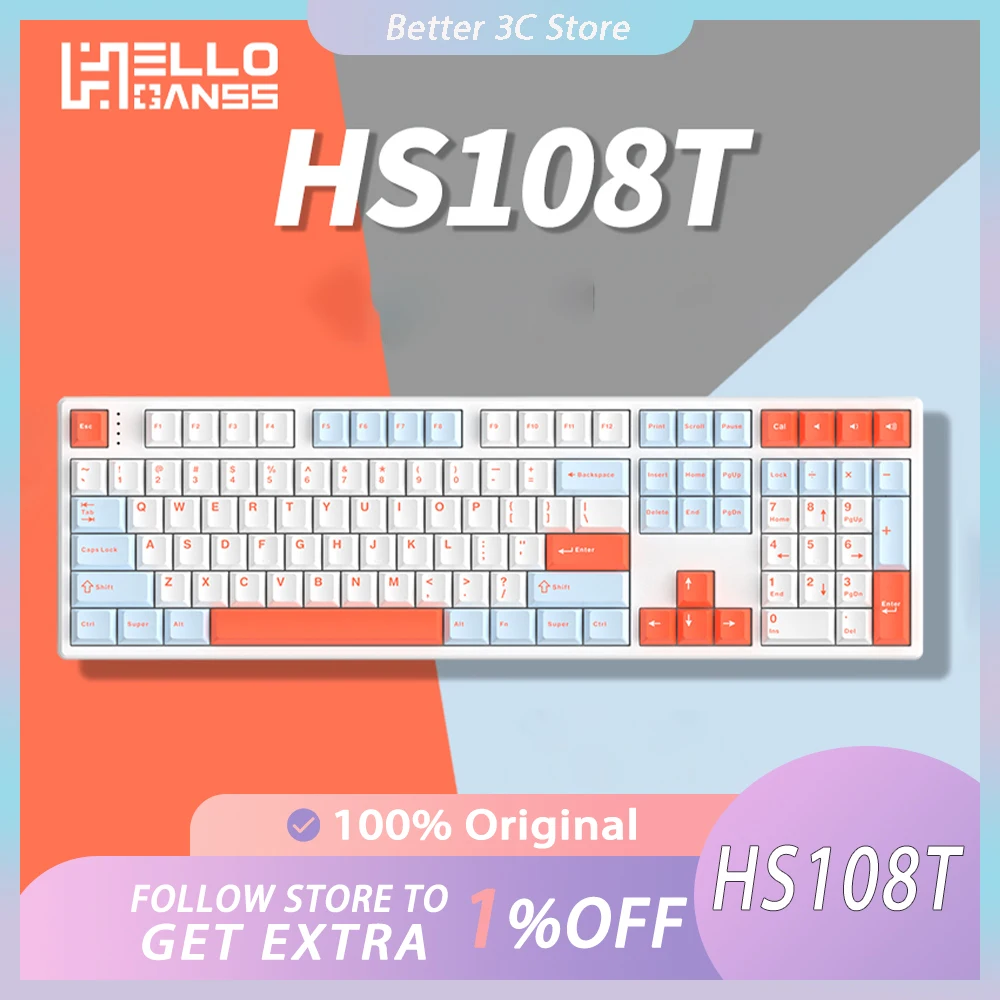 

HELLO GANSS HS108T Mechanical Keyboard Three Mode Hot Swap RGB Gaming Keyboard Custom PBT Keycaps Pc Gamer Accessories Win Gift