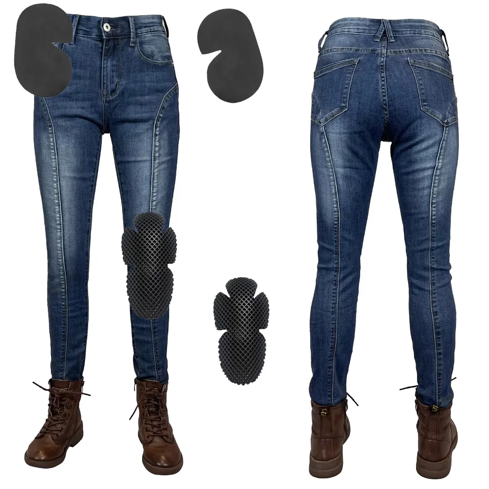 

Women's Protective Motorcycle Jeans Blue Riding Pants Moto Jeans with Abrasion-Resistant Gear for Safety