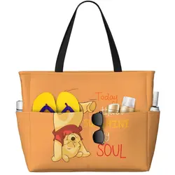 Winnie The Pooh Large Beach Tote Bag Women Waterproof Sandproof Tote Bags for Pool Party